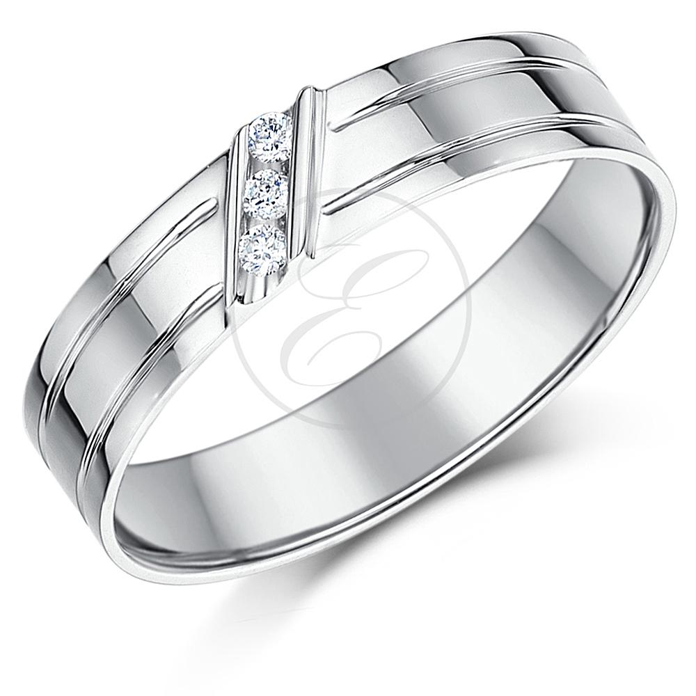 9ct White Gold Ring 5mm Grooved Diamond Set Ring  eBay