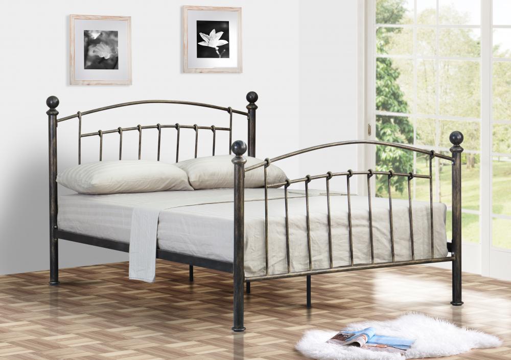 3ft 4ft 4ft6 5ft Pewter or Brass Metal Bed Frame with Rounded Finials