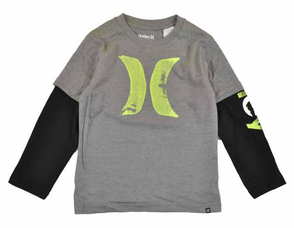 Hurley Big Boys L/S Gray Black & Neon Yellow Shirt Size 8 10/12 14/16 18/20 $28 - Picture 1 of 1