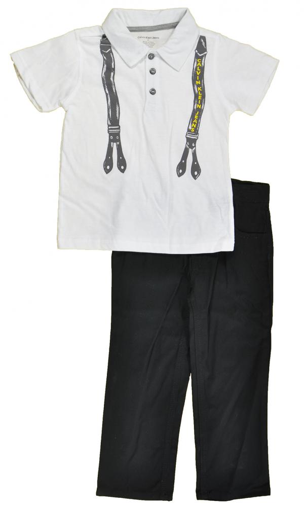 Calvin Klein Boys S/S White Polo 2pc Black Pant Set Size 4 5 6 7 $49.50 - Picture 1 of 1
