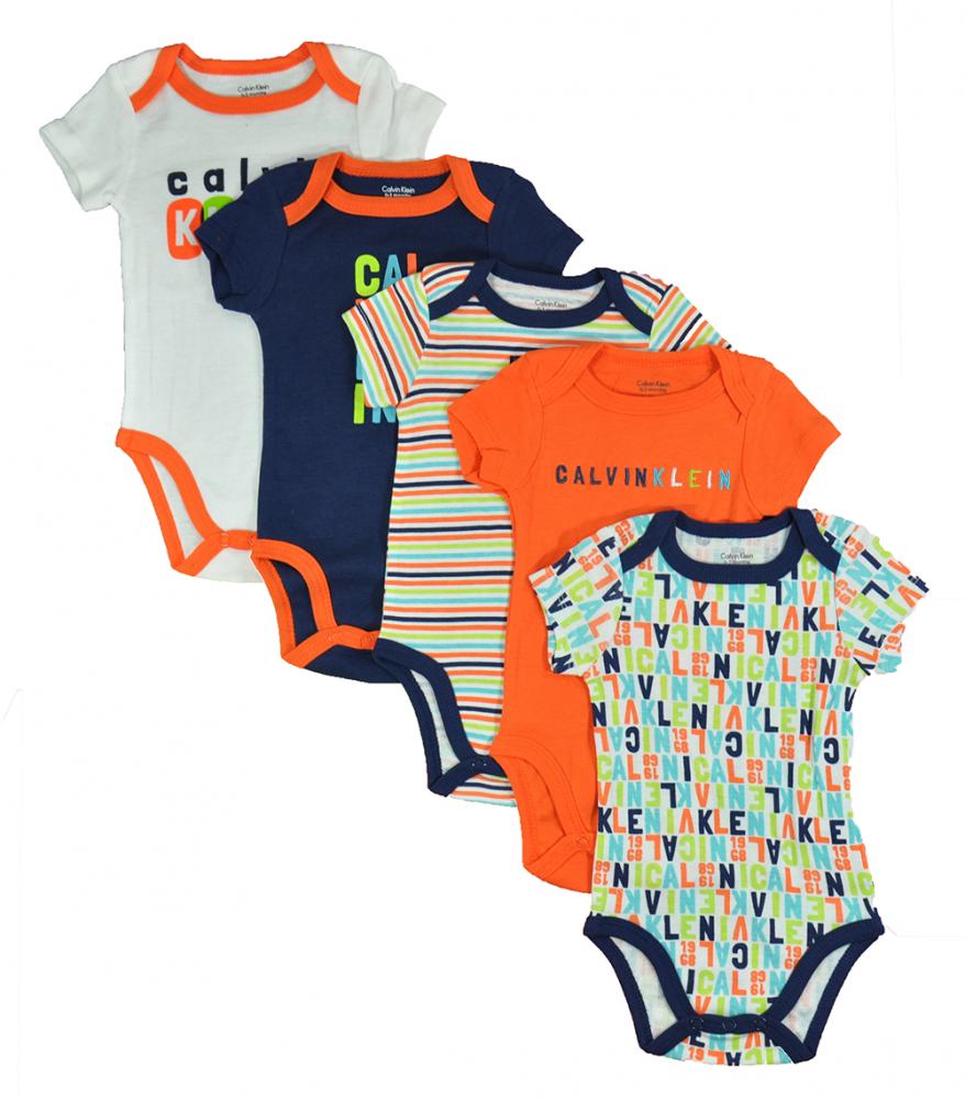 Calvin Klein Newborn Boys S/S Multi Color 5 Pack Bodysuits Size 0/3M 3/6M 6/9M - Picture 1 of 1