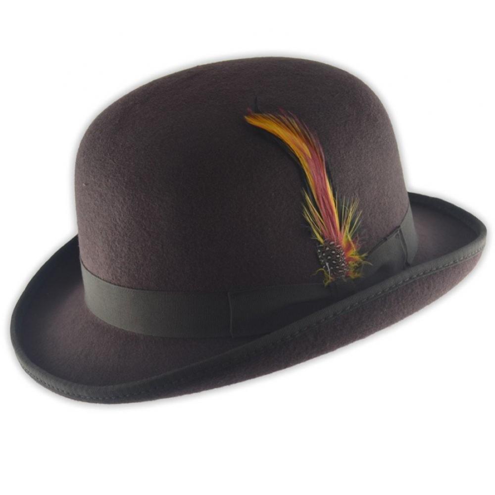 100-wool-bowler-hat-fashion-hat-satin-lining-removable-feather-various