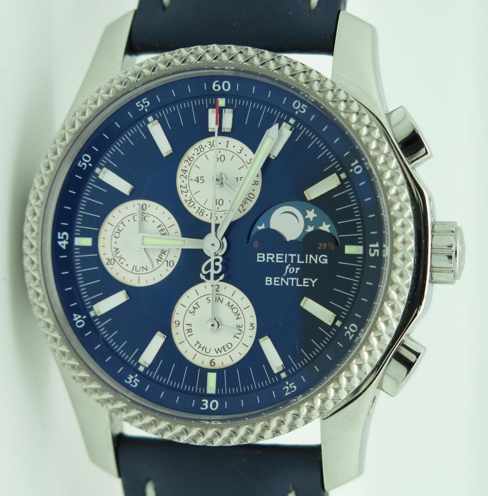 Breitling Bentley Annual Calendar Moonphase Blue Dial, Platinum bezel