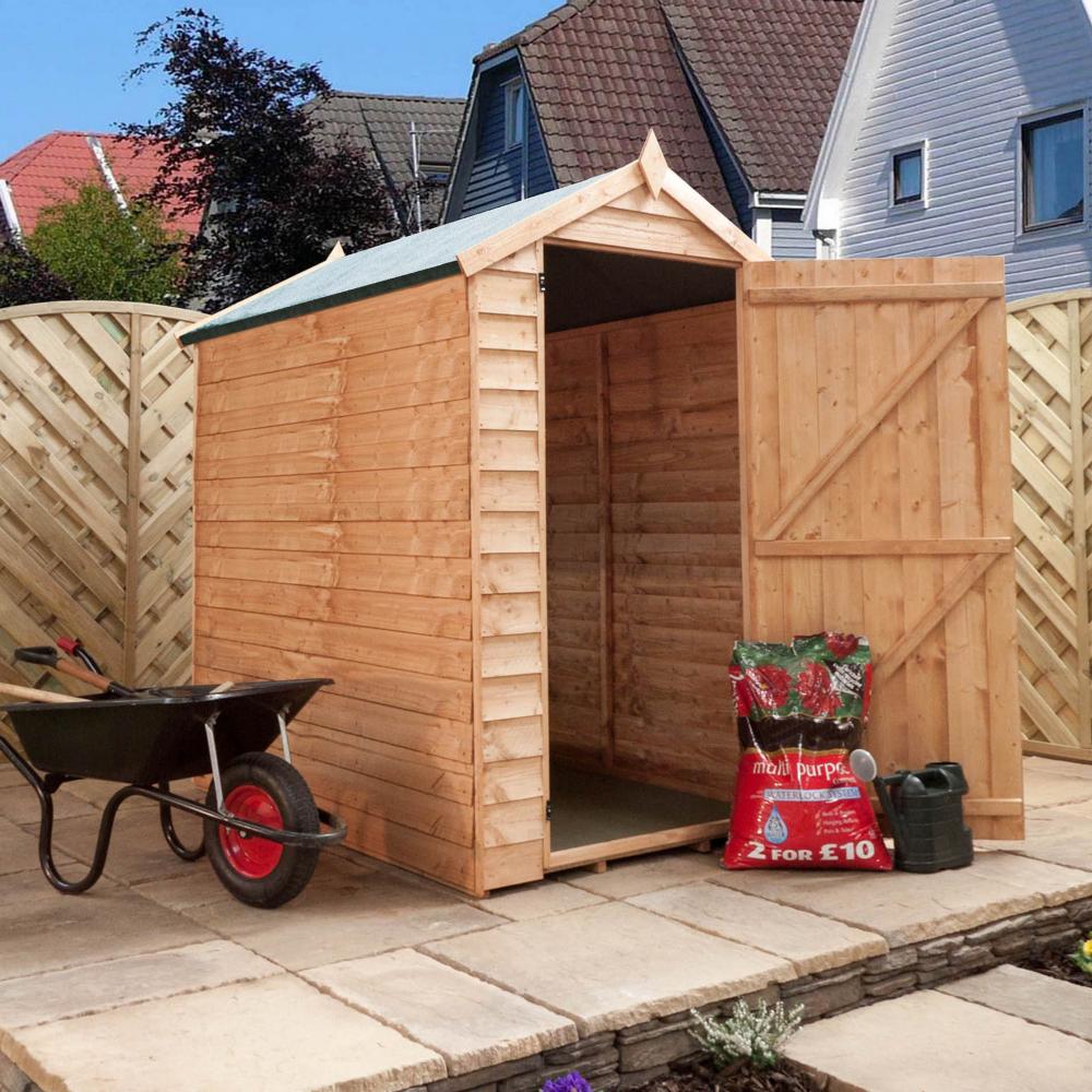 Garden Sheds 6ft By 4ft 6x4 overlap wooden garden shed single door apex roof & felt no Garden Sheds 6ft By 4ft 6x4 overlap wooden garden shed single door apex roof & felt no