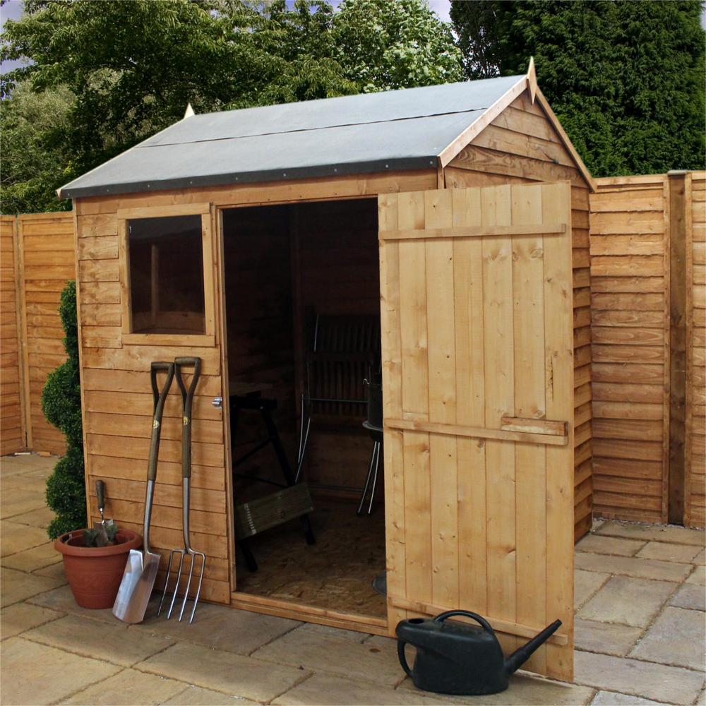 6x6 Overlap Reverse Wooden Garden Shed Window Single Door Apex Roof