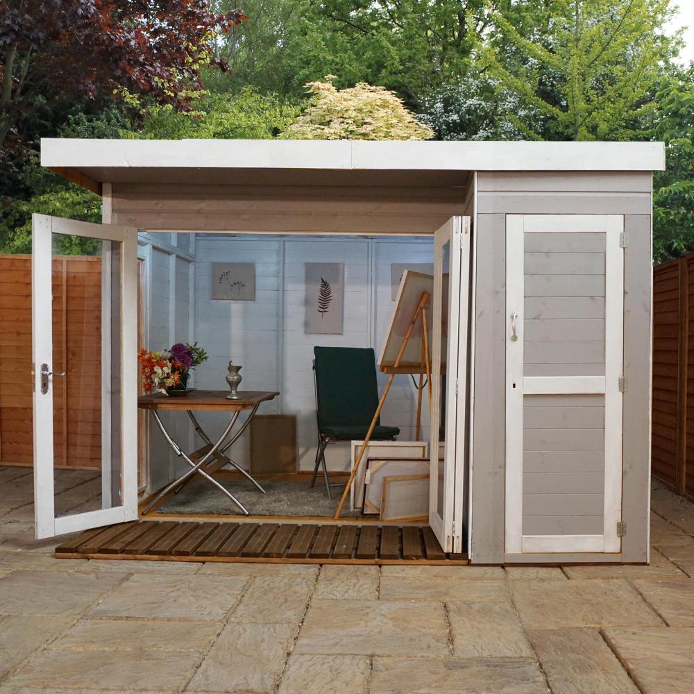 10x8 Wooden Contemporary Shiplap T&G Summerhouse with Side Shed & Felt