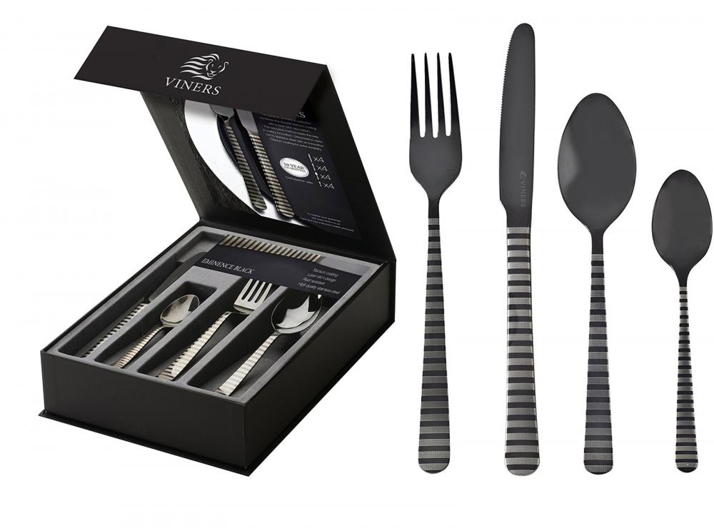 Viners High Eminence Black Stainless Steel Cutlery Set, 16 Piece