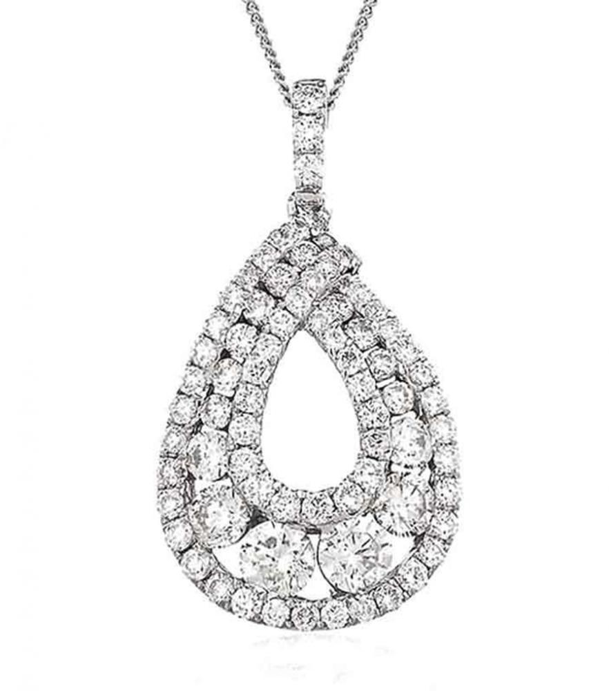 1.05ct F VS Diamond Pear / Teardrop Shape Pendant in 18ct White Gold ...