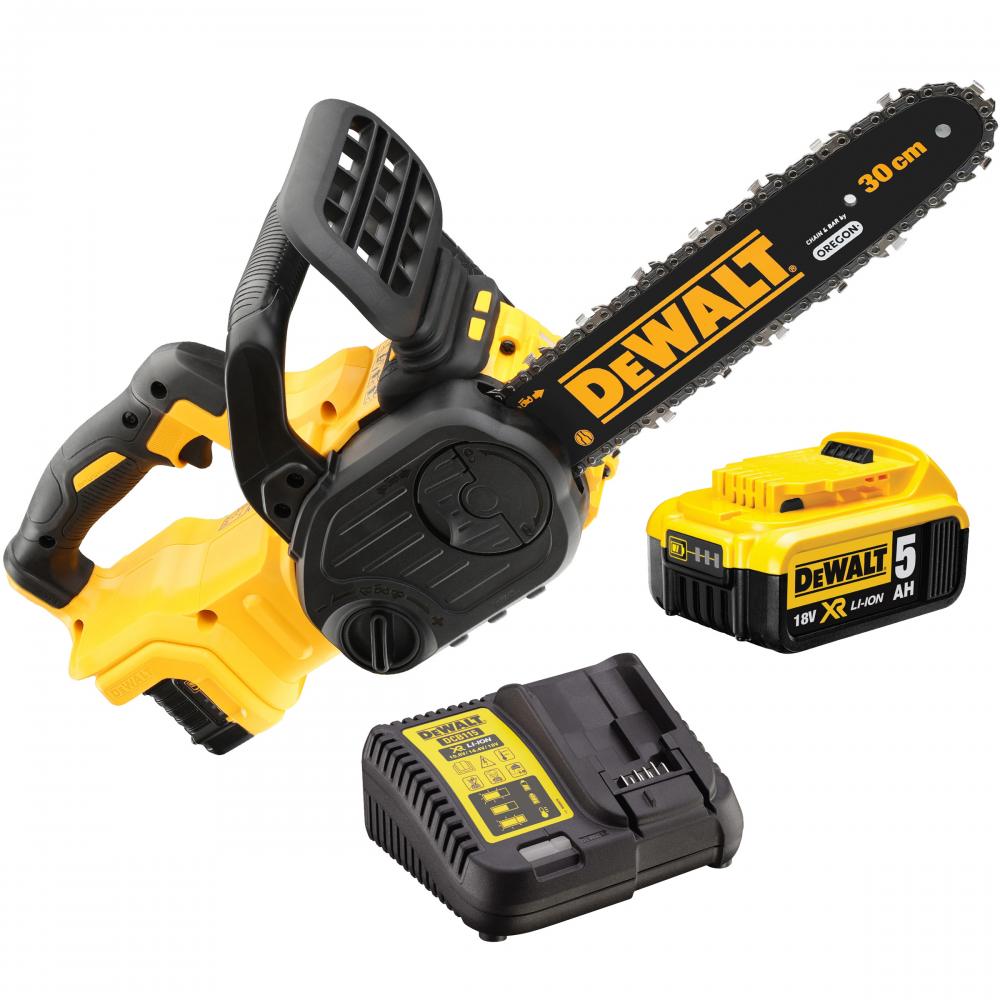 DEWALT DCM565P1 18V XR BRUSHLESS CORDLESS CHAINSAW 5.0AH BATTERY AND ...