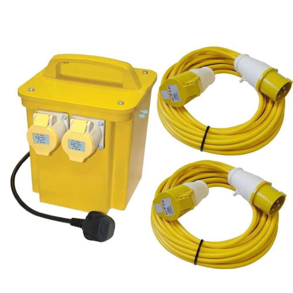 3.3KVA SITE TRANSFORMER 110V TWIN OUTLET 16AMP + 2 X 14M EXTENSION ...