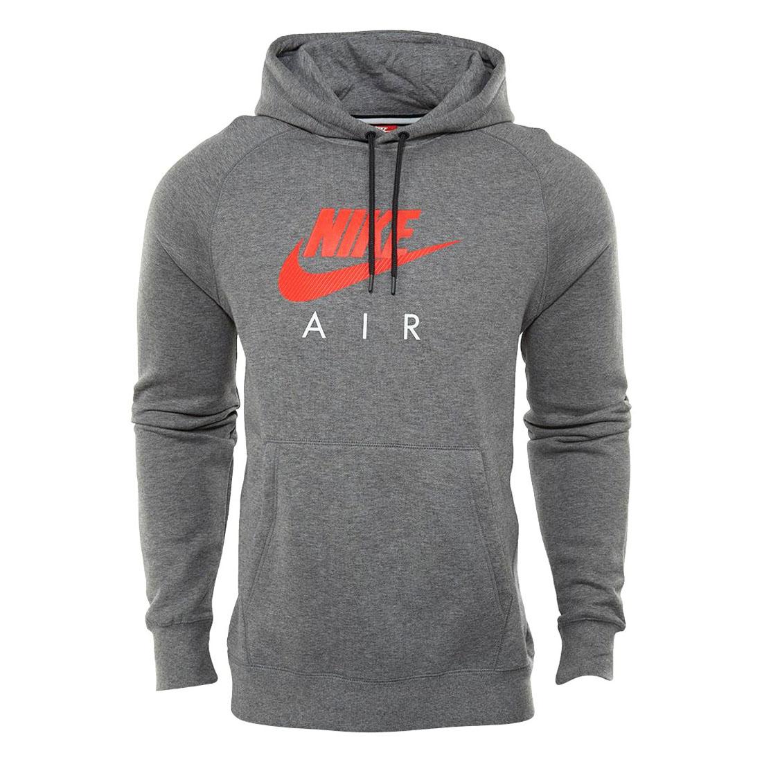 Nike Air Logo NSW Heritage Mens Black Grey Pullover Hoodie Sports Gym ...