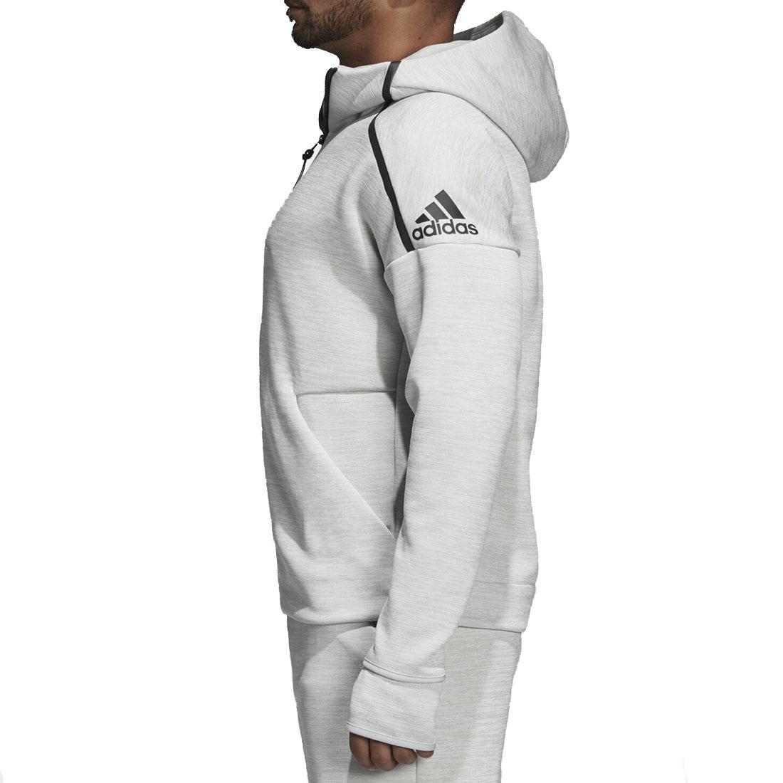 ADIDAS Da Uomo Slim Fit Felpa con Cappuccio Tinta Unita Collo Imbuto Con Cappuccio Felpa Top Grigio