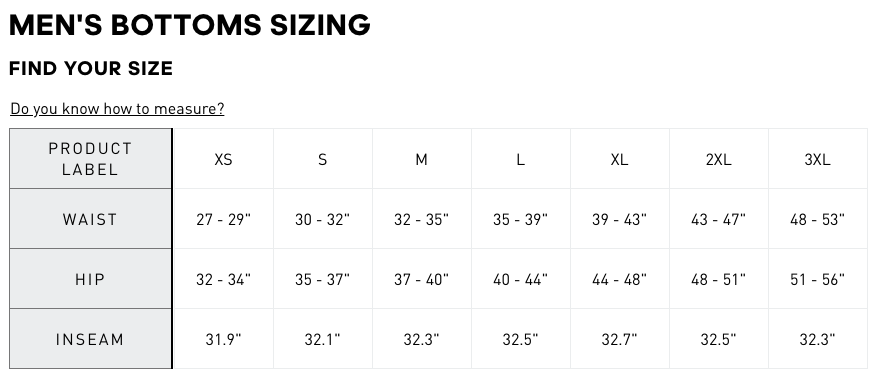 adidas track pants size guide