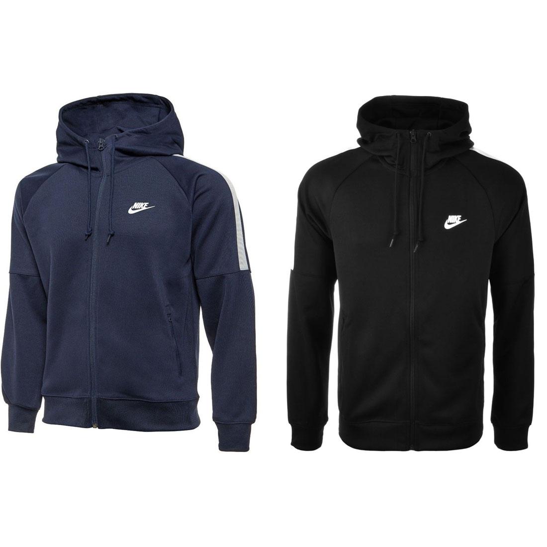 Nike Mens Black Blue Tribute Hoodie Full Zip Poly Sweatshirt Sports Track Jacket