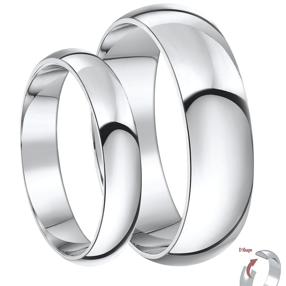 His & Hers 4&6 mm Rings 9ct White Gold Wedding Bands Men's & Ladies Ring Set 5