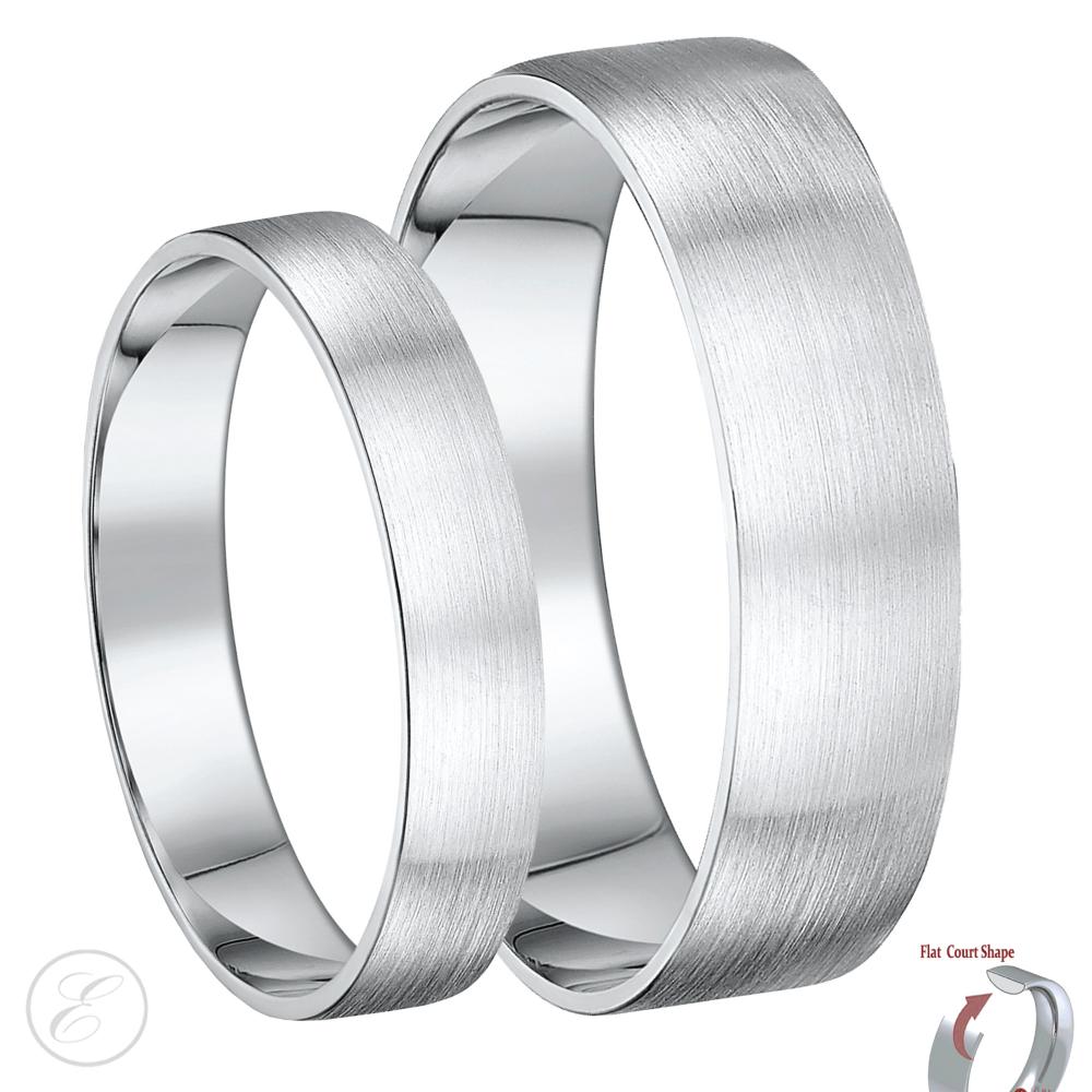 His & Hers Silver Rings Brushed Matt Flat Court Silver Wedding 4mm 6mm ...