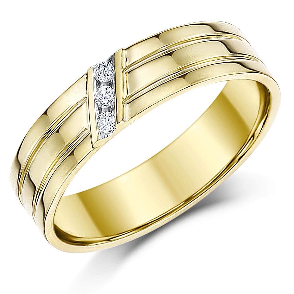 9ct Yellow Gold  Wedding  Ring  Flat Court Diamond 5mm Ring  