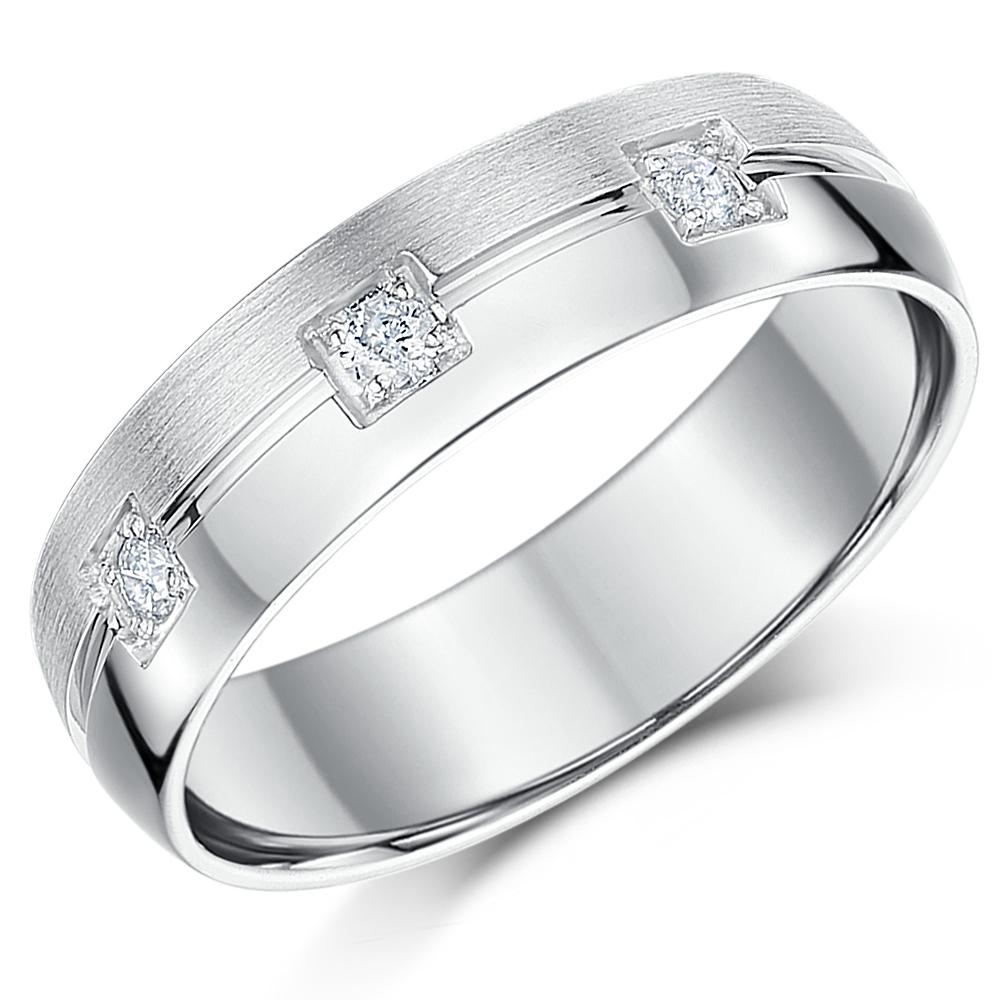 Silver Ring Matt & Polished Diamond Wedding 6mm Band | eBay