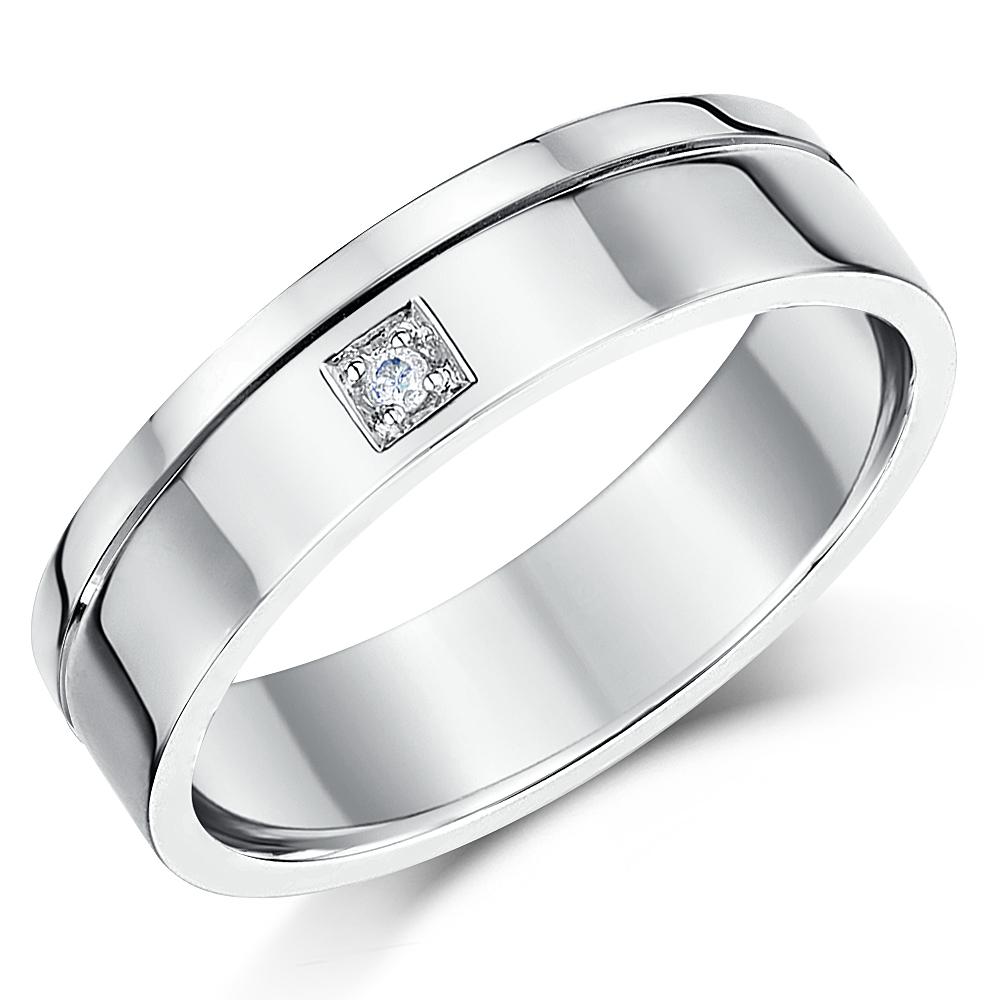9ct White Gold Diamond Ring 5mm Flat Court Diamond Wedding Ring Band