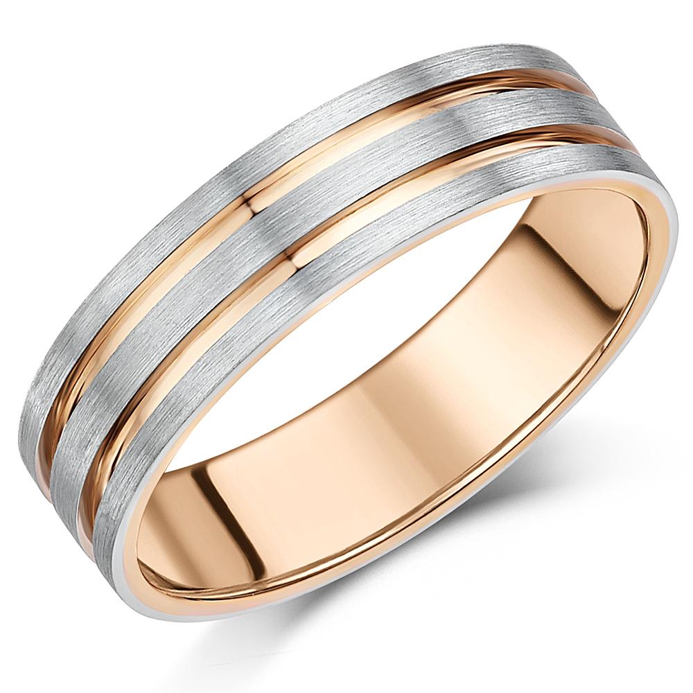 Palladium 950 and 9ct Rose Gold Ring 6mm Men's Two Tone