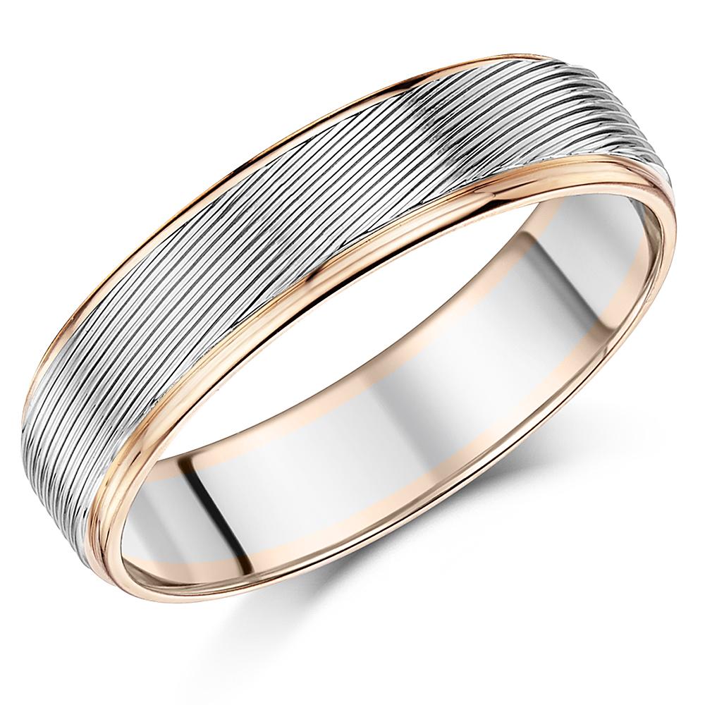 Palladium Et 9ct Or Rose Bague 6mmmen S Bague Mariage Ebay