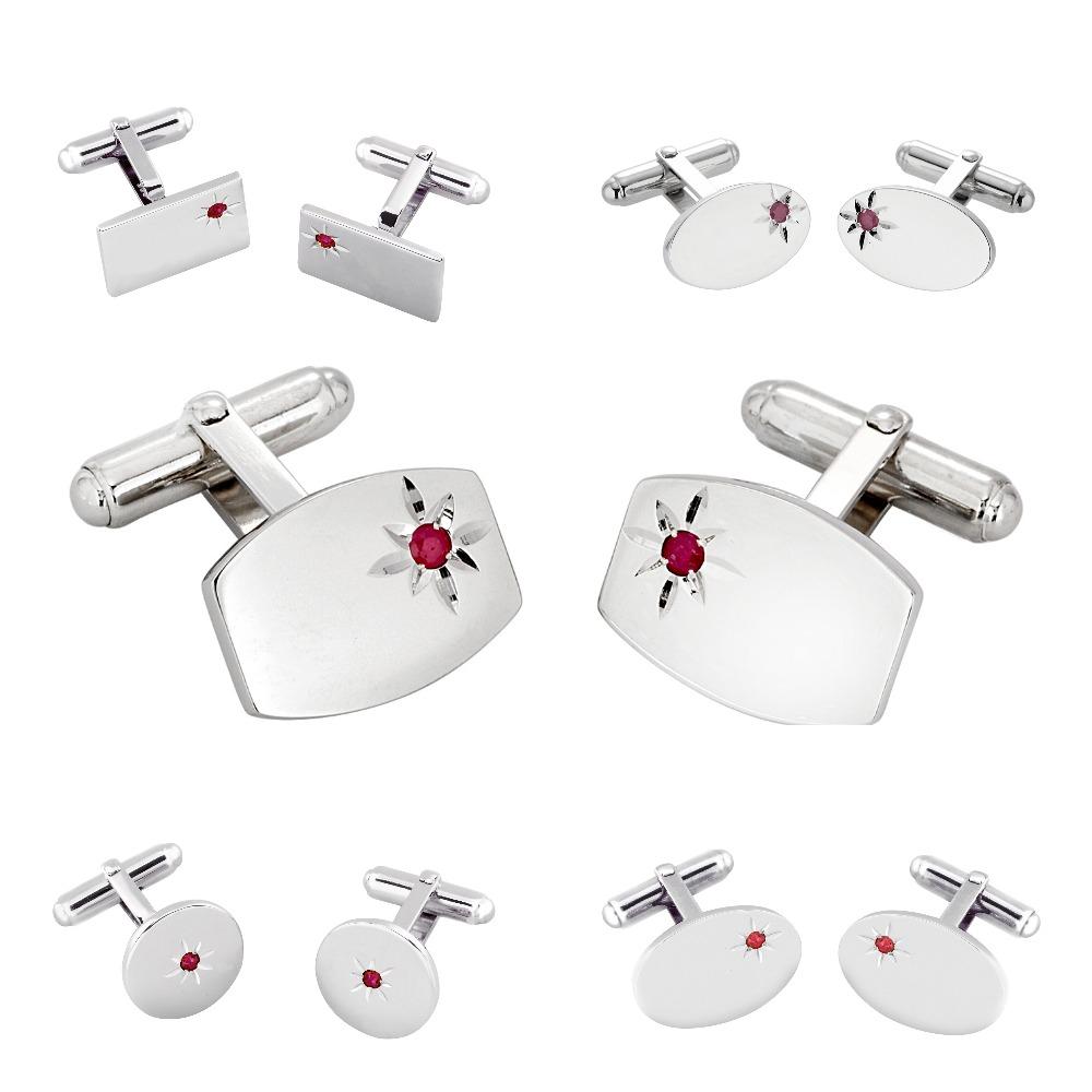Ruby Round Oval Square Wedding Cufflinks Sterling Silver Ruby Cufflinks