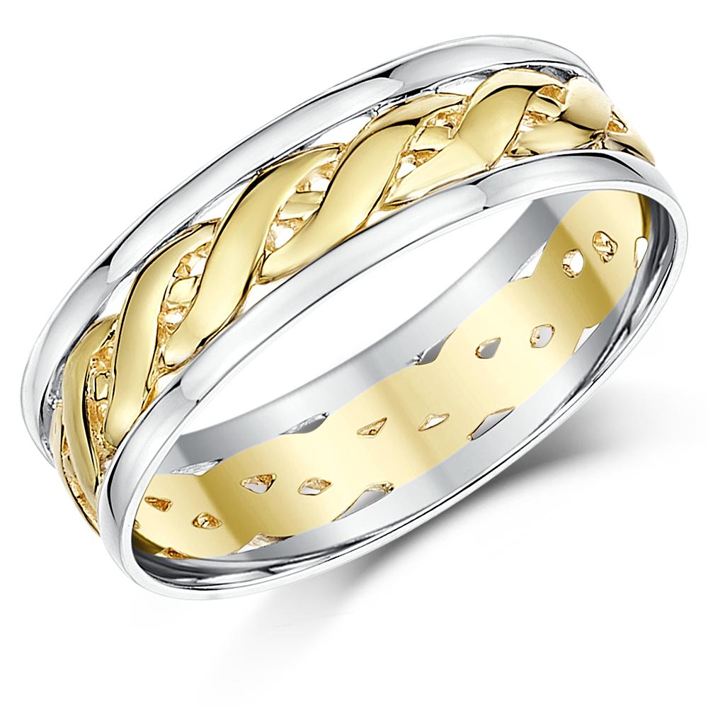 9ct Two Colour Yellow White  Gold  Celtic  Wedding  Ring  