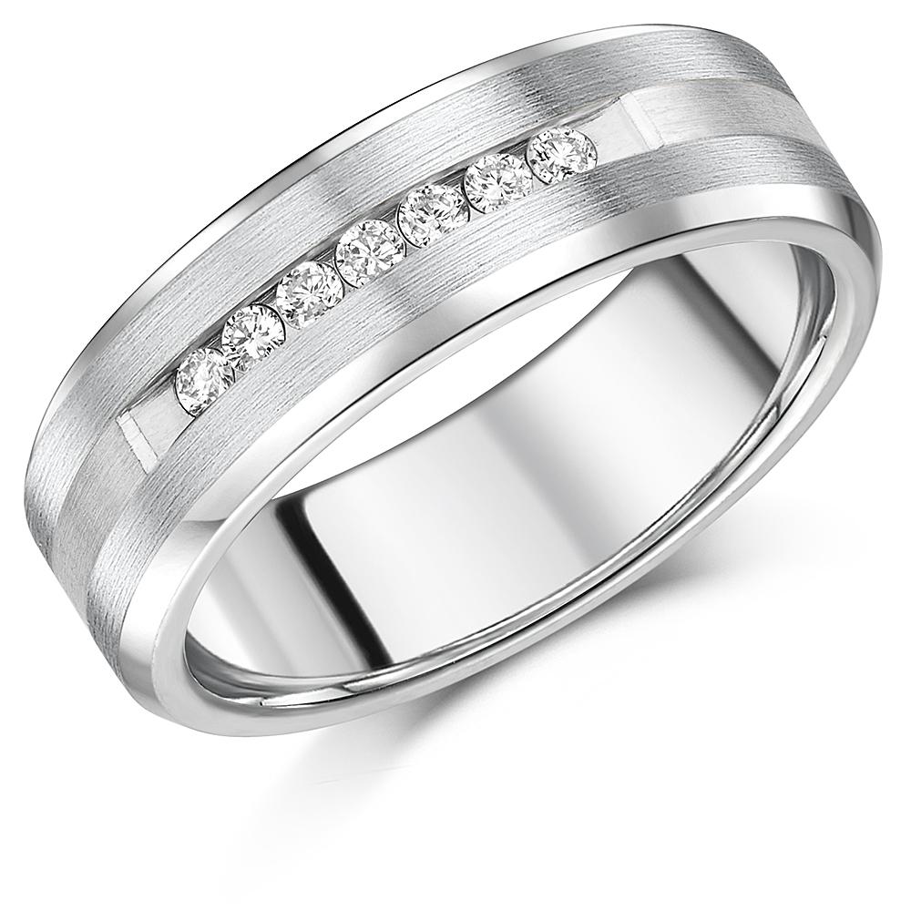 Men's Titanium Ring Titanium & Silver Inlaid 7 Diamond