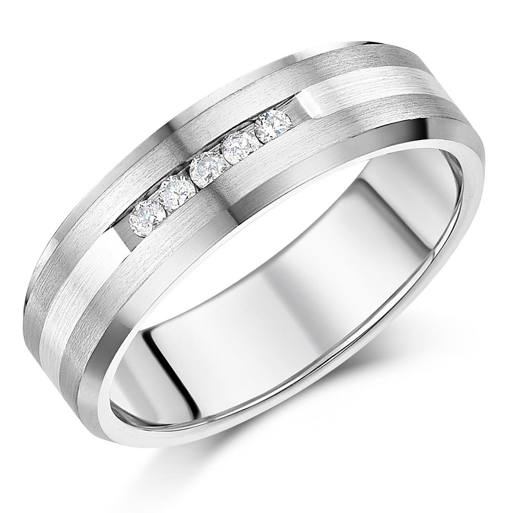 Titanium & Silver Inlaid Channel Set Diamond Wedding Rings 0.15ct 0 ...