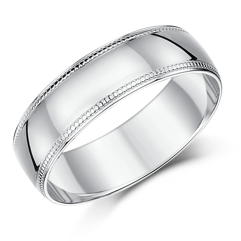 9ct White  Gold  Ring  Millgrain Wedding  Ring  Band  Solid 