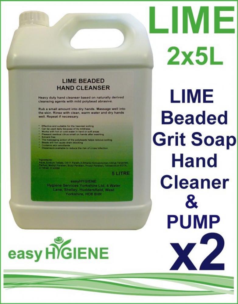 LIME Beaded Hand Cleaner grit liquid soap 2 x 5 Litre and PUMP HEAVY