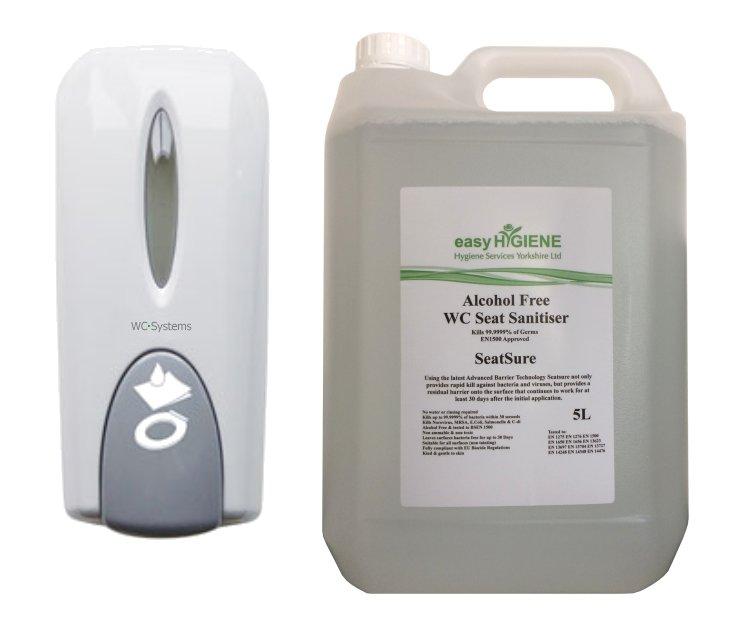 SEATSURE 5L WC Toilet Seat Cleaner Sanitiser and WALL DISPENSER SPRAY