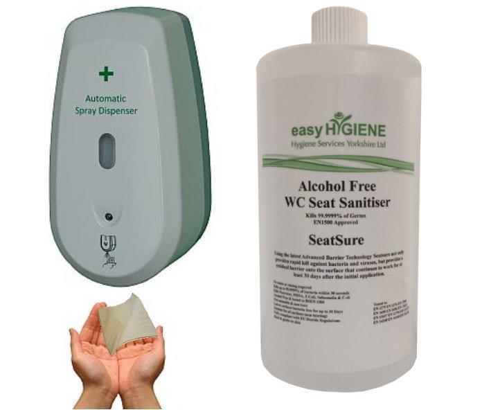 AUTO SEATSURE WC Toilet Seat Cleaner Sanitiser 1L + WALL DISPENSER