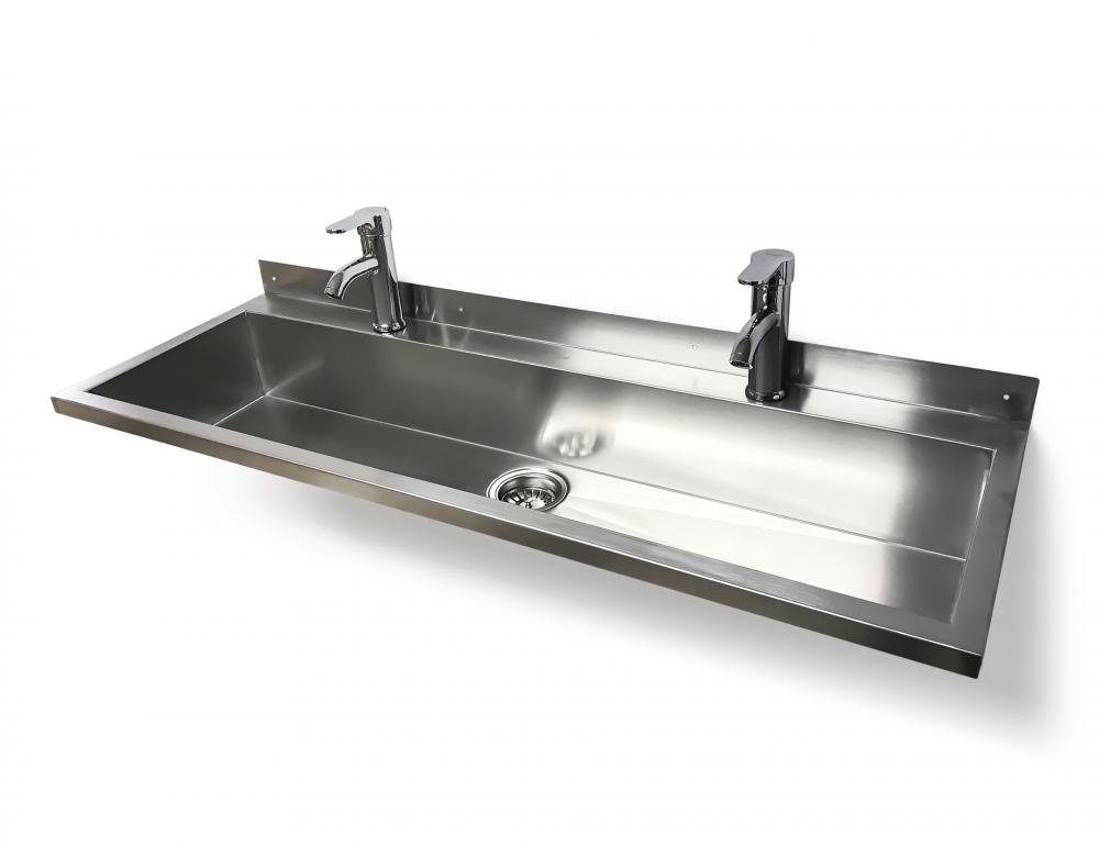 Squid 1200 Trough Hand Wash Sink Lever Mixer Taps Stainless Steel Wall Mounted B - Stainless Steel Trough Sinks Commercial Squid 1200 Trough Hand Wash Sink Lever Mixer Taps Stainless Steel Wall Mounted B - Stainless Steel Trough Sinks Commercial