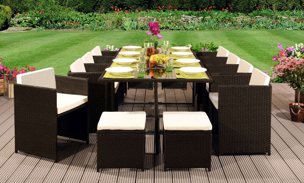 13 PIECE LOW BACK RATTAN GARDEN CUBE SET CHAIRS SOFA TABLE OUTDOOR