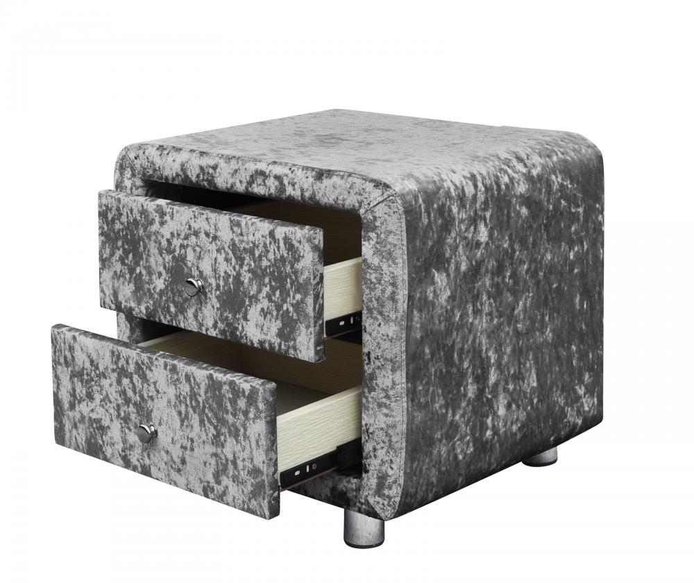 Silver Crushed Velvet 2 Drawer Bedside Tables With Chrome Handles eBay