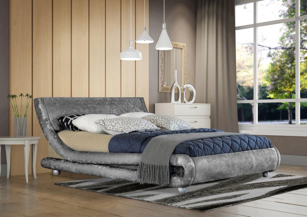 Modern Curved Crushed Velvet Bed Frame 4ft6 Double, 5ft King Size