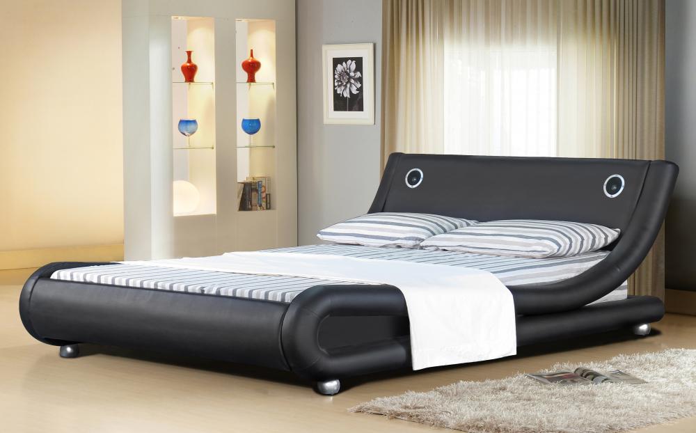 Italian Designer Faux Leather Bed With Bluetooth Speakers Mattress Italian Designer Faux Leather Bed With Bluetooth Speakers Mattress Option