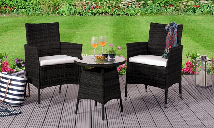 3pc Rattan Bistro Set Garden Patio Furniture 2 Chairs Coffee Table - 3pc Rattan Garden Patio Furniture Set Grey