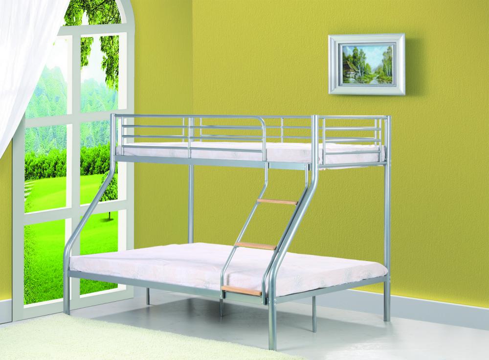 Metal Triple Bunk Bed Single / Double 3ft / 4ft6 Silver Triple