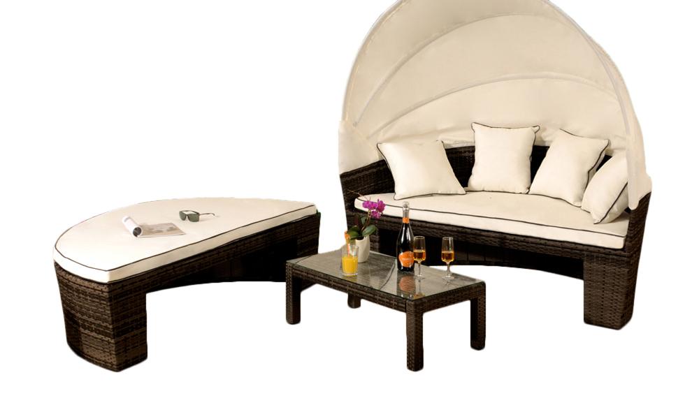 Rattan Sun Lounger Day Bed Outdoor Garden Furniture - Table & Canopy