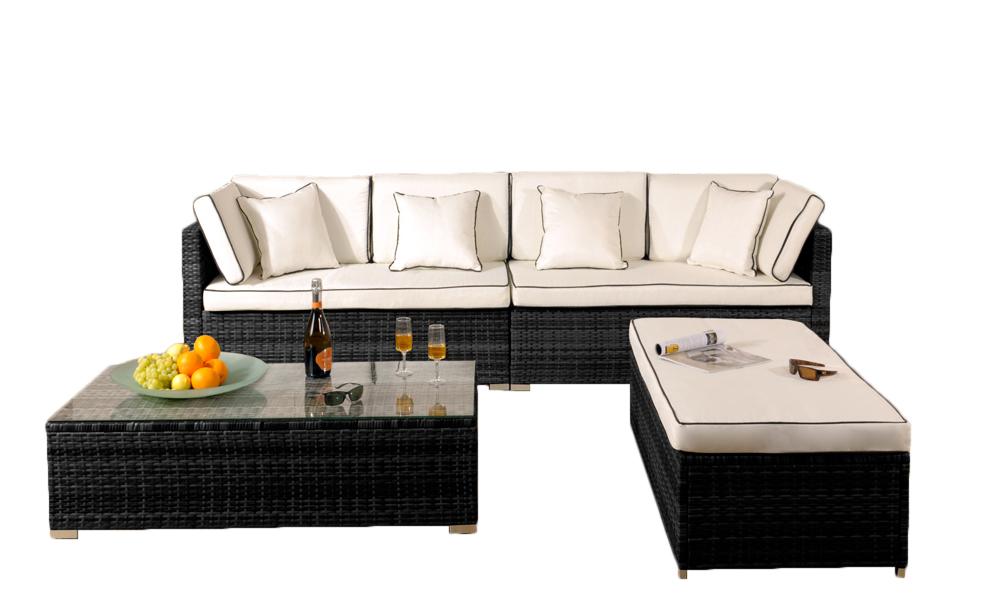 4 Piece Rattan Garden Patio Furniture Outdoor Set - Sofa, Ottoman