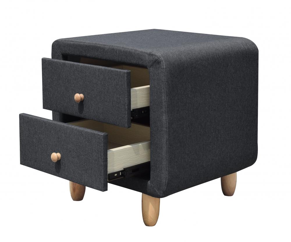 Linen Fabric 2 Drawer Bedside Tables With Oak Feet and Handles Duck