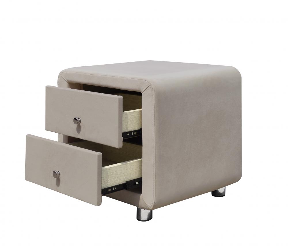 Plush Velvet 2 Drawer Bedside Tables Chrome Handles CREAM GREY DUCK EGG