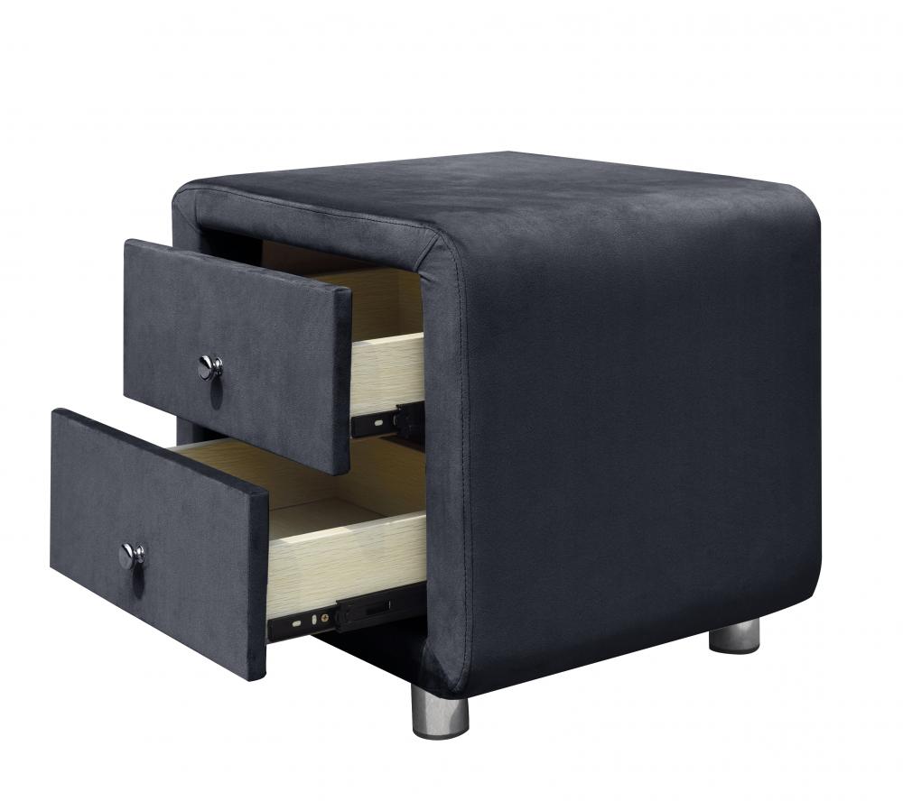 Plush Velvet 2 Drawer Bedside Tables Chrome Handles CREAM GREY DUCK EGG