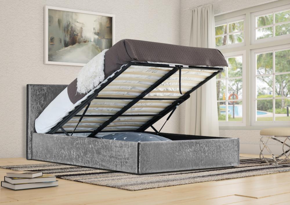 Crushed Velvet Ottoman Storage Bed Frame 3ft Single, 4ft6 Double, 5ft 00A