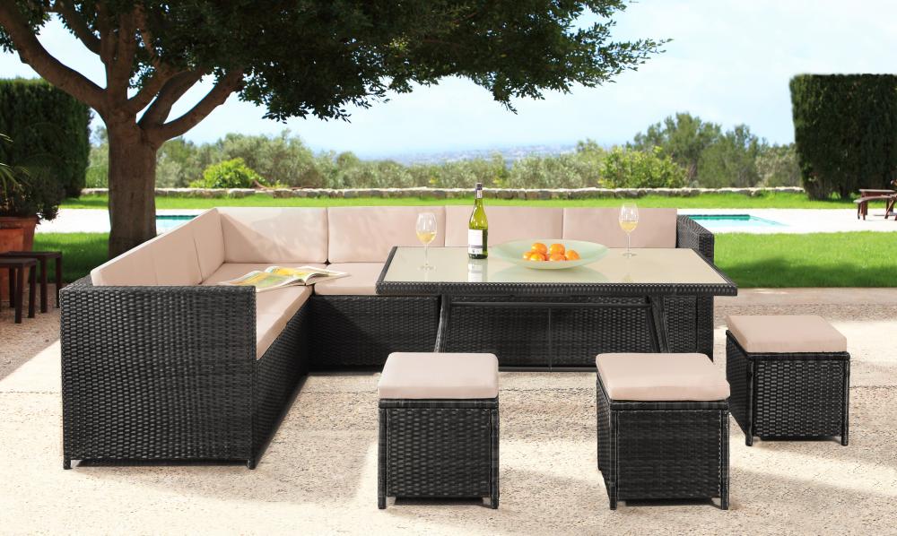 9 Seater Rattan Outdoor Garden Furniture Dining Set - Corner Sofa Table