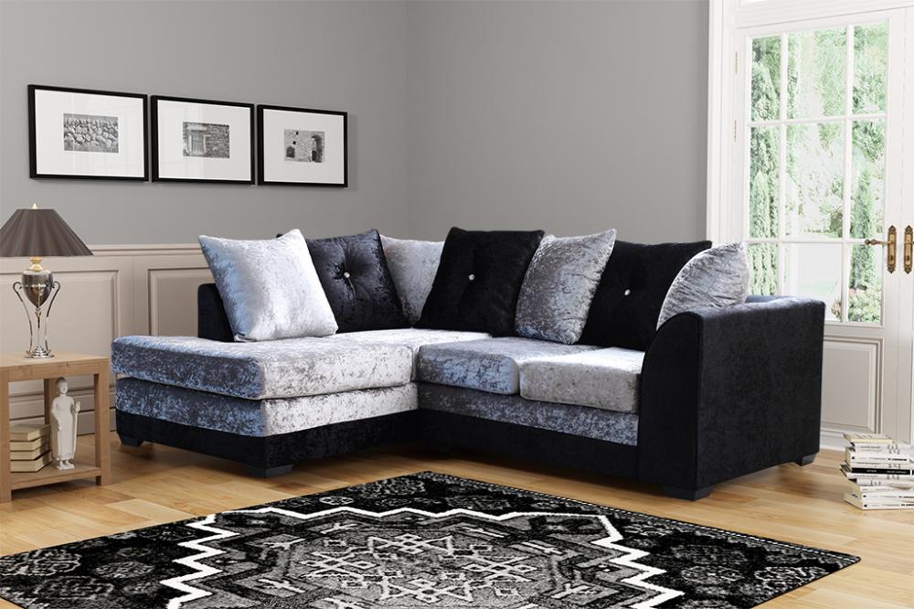 Dillon Crushed Velvet Sofas Set Corner Sofa Suite Couch Pouffe Swivel