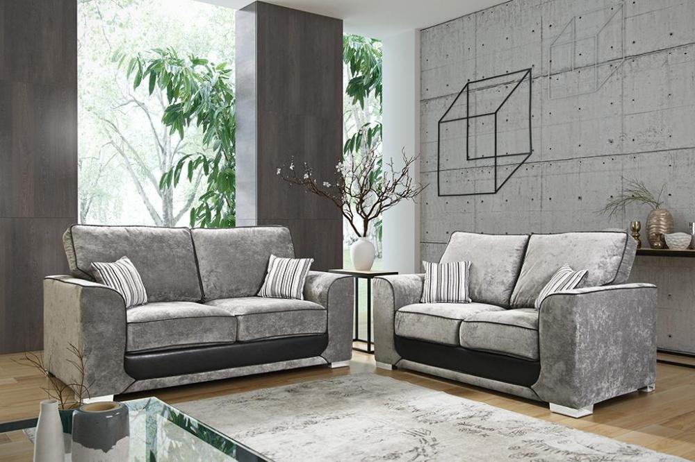 Morris Grey Sofa Set 3 2 1 Sofas Suite Soft Fabric Black Trim