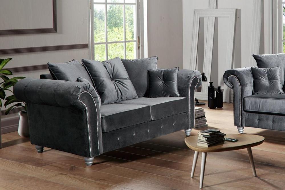 Olympia Plush Velvet Grey 3+2+1 Sofa Set Suite Couch Lush Design